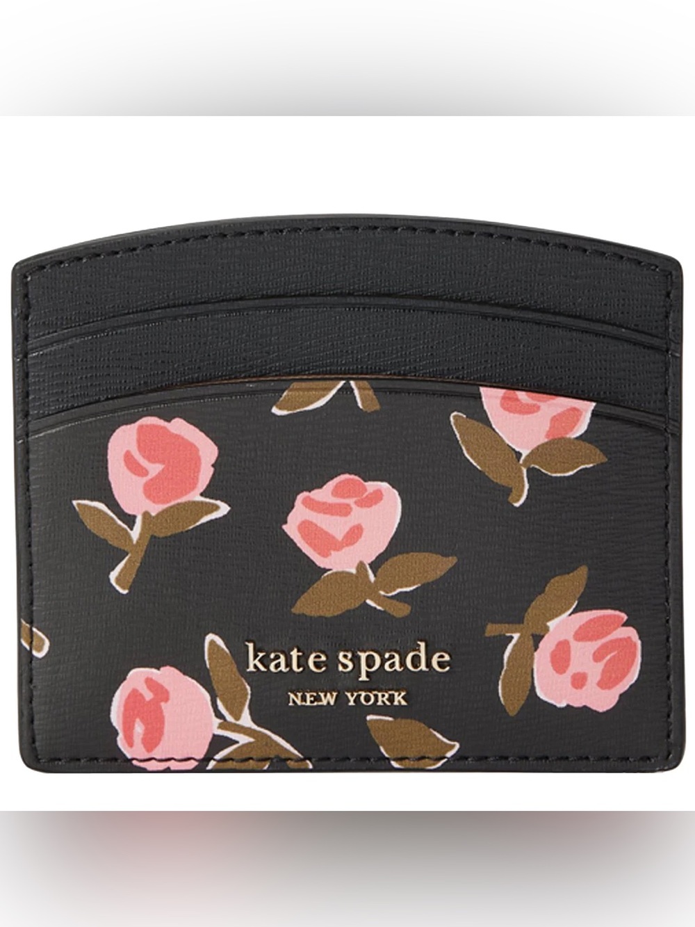 kate spade black card holder with pink floral print